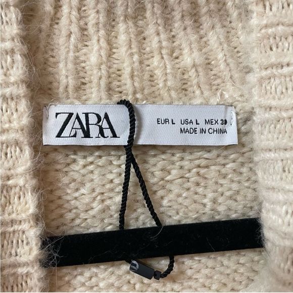 Zara NWOT Fine Knit Mock Cropped Turtleneck Sweater Cream Size Large - Picture 9 of 9
